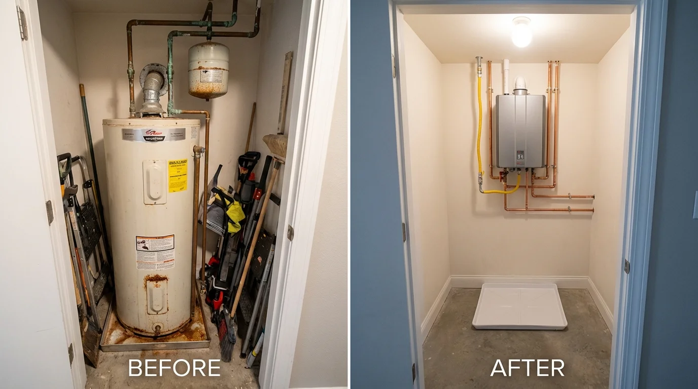 Tank water heater versus wall-mounted tankless unit comparison for Middletown, CA homeowners